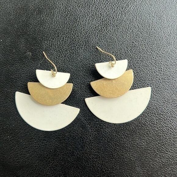Gold and White Multi Size Half Moon Layered Earrings for Pierced Ears -OS - Picture 1 of 4